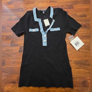 Ellen Tracy Black Top with Blue Accents Size Small New W Tag     Sku 15